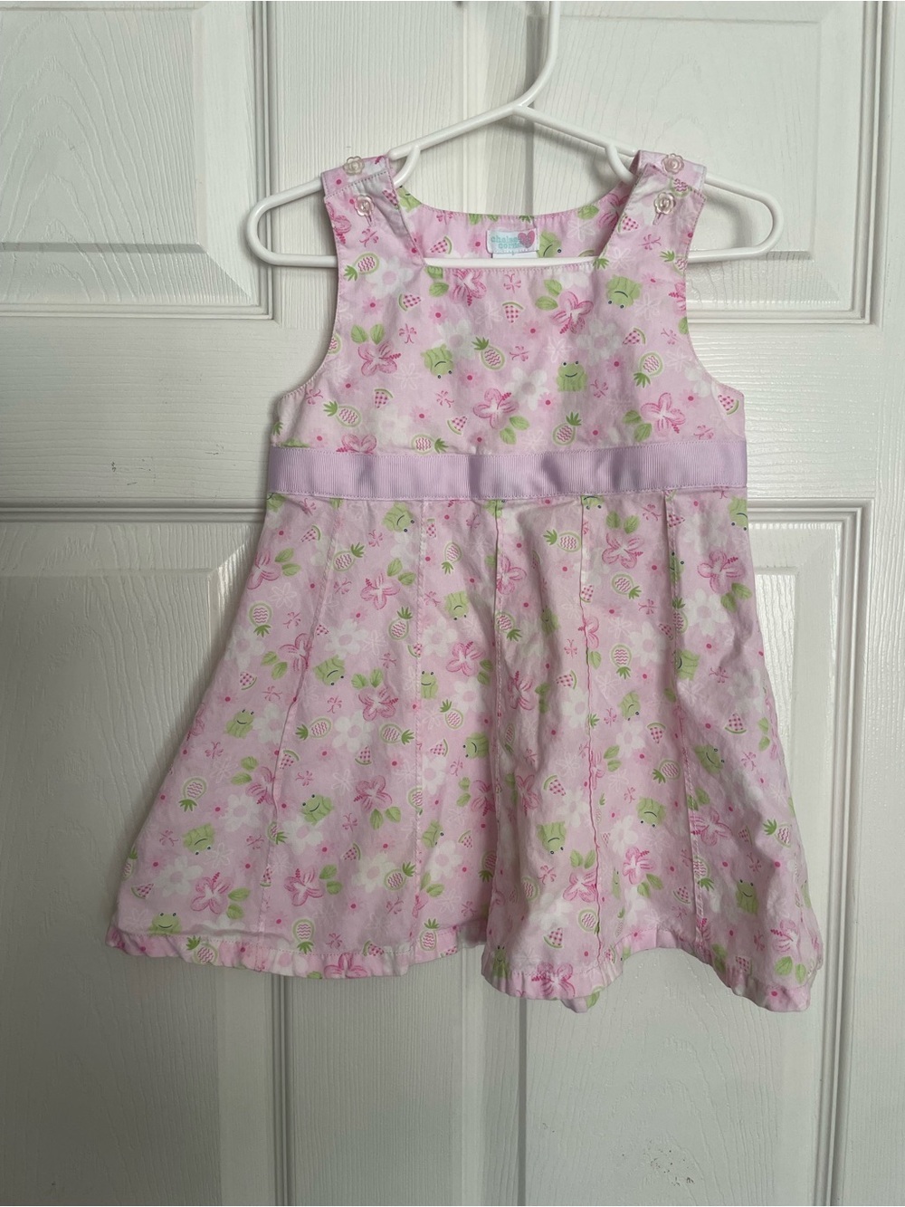 Chelsea’s Corner 100% Cotton 18-24 mo Pink Floral & Green Frog Sleeveless Dress